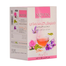 دمنوش گل محمدی زعفرانی نوین زعفران بسته 20 عددی