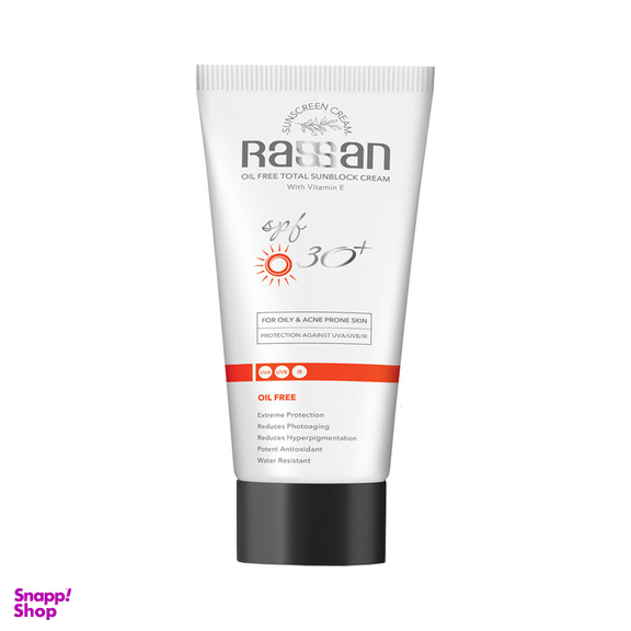 کرم ضد آفتاب بدون رنگ راسن SPF 30 مدل potent مناسب پوست های چرب حجم 40 میلی لیتر