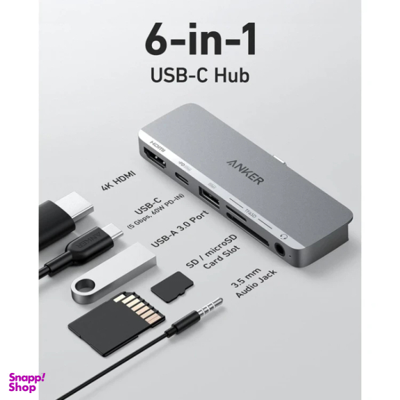 USB هاب 6 پورت Type-C انکر مدل 541 USB-C Hub 6in1