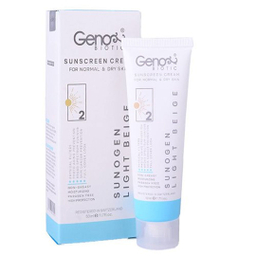 کرم ضد آفتاب SPF50 ژنوبایوتیک مدل بژ روشن مناسب پوست نرمال تا خشک حجم 50 میلی لیتر
