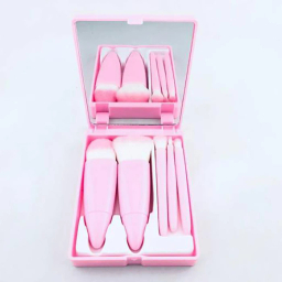 ست براش آرایشی مدل مسافرتی آینه دار مجموعه 5 عددی