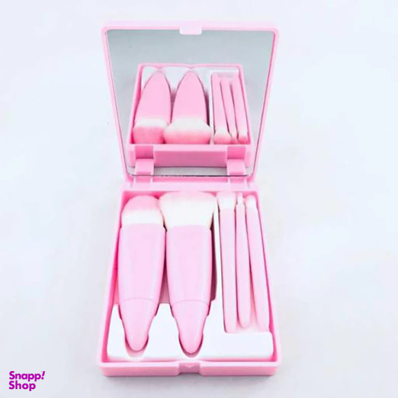 ست براش آرایشی مدل مسافرتی آینه دار مجموعه 5 عددی