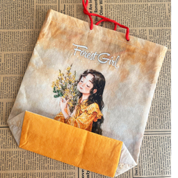 ساک هدیه پارچه ای طرح دختر جنگلی رویایی سایز 27×30 سانتی متر