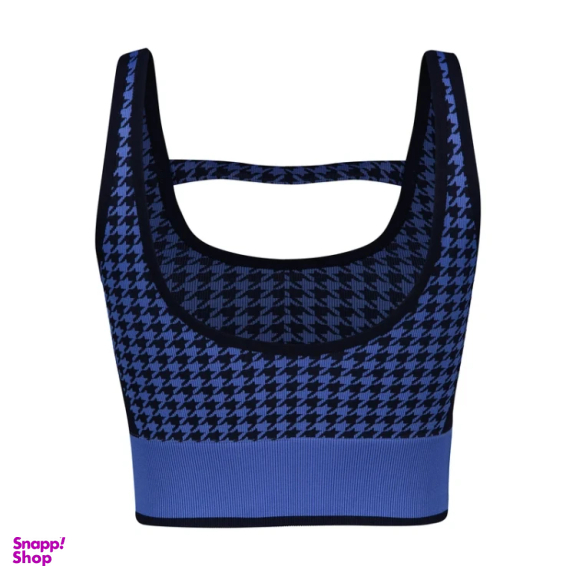 ست نیم تنه تاپ کراپ و شلوارک ورزشی زنانه دریم اسلیم کد T549 رنگ آبی طرح چهارخانه