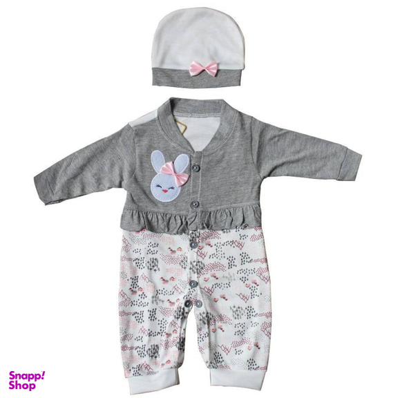 ست سرهمی و کلاه نوزادی مدل zoo رنگ طوسی