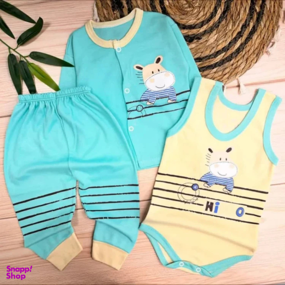 ست 3 تکه لباس نوزادی مدل Hippo کد 4048