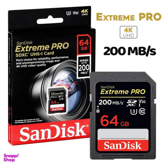 کارت حافظه SDXC سن دیسک مدل Extreme Pro V30 کلاس 10 استاندارد UHS-I U3 سرعت 200mbps ظرفیت 64 گیگابایت
