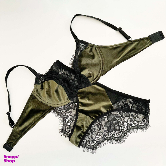 ست شورت و سوتین زنانه نوشه پوش مدل فنردار توری کد 85003 رنگ سبز زیتونی