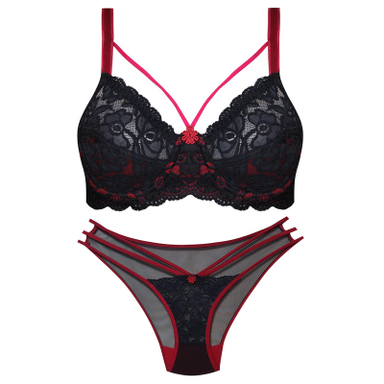 ست شورت و سوتین زنانه پانیذ مدل گیپور گل دار کد 9007 رنگ زرشکی