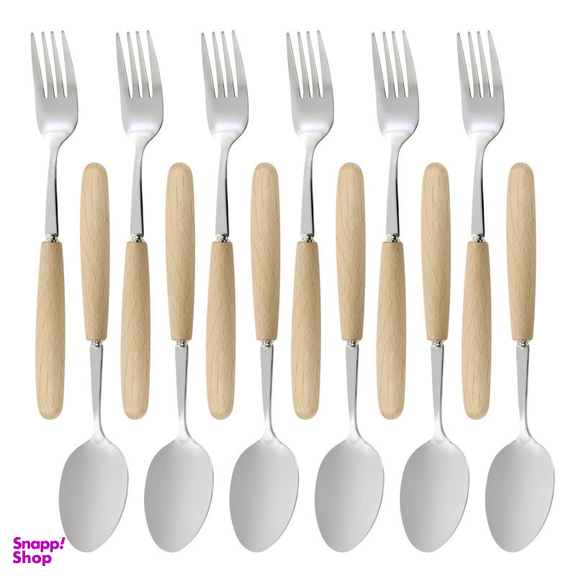 سرویس قاشق و چنگال 12 پارچه مدل چوب و استیل