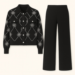 ست کت و شلوار بافت زنانه کد q02 رنگ مشکی