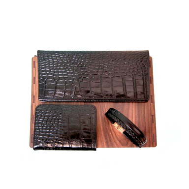 ست 3 تکه چرم طبیعی مردانه طرح کروکودیل کد 3350