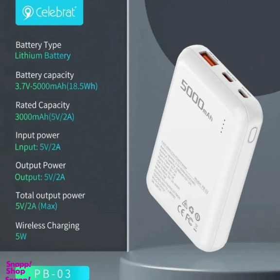 پاوربانک سلبریت کد PB-03 ظرفیت 5000 میلی آمپر ساعت