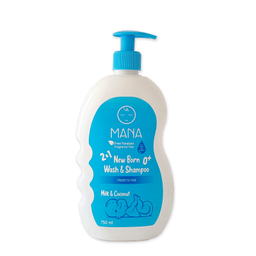 شامپو کودک مانا مدل پمپی حجم 750 میلی لیتر به همراه مایع شوینده لوازم کودک و نوزاد