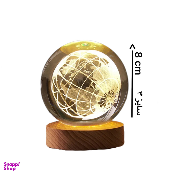 چراغ خواب مدل گوی کریستال طرح کره زمین سایز ۸ سانتی متر کد 120