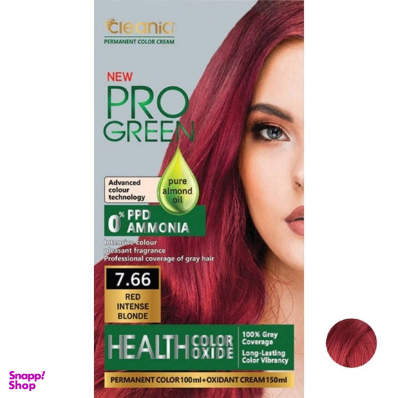 کیت رنگ مو کلینیک کیندی مدل Pro Green شماره 7.66 رنگ بلوند قرمز قوی