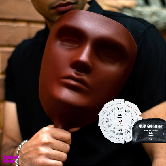 ماسک ایفای نقش مافیا مدل اشرافی بسته 12 عددی رنگ مشکی به همراه 30 کارت بازی