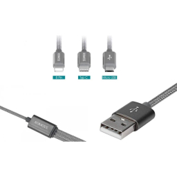 کابل تبدیل USB به MicroUSB/Lightning/Type-C روموس مدل CB25A طول 1.5 متر