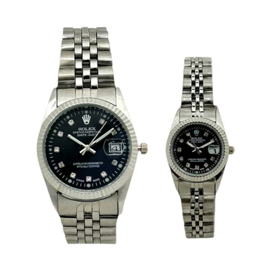 ست ساعت مچی عقربه ای زنانه و مردانه طرح رولکس مدل دیت جاست کد S/B