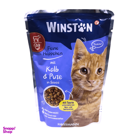 پوچ گربه وینستون با طعم گوشت گوساله و بوقلمون وزن 100 گرم