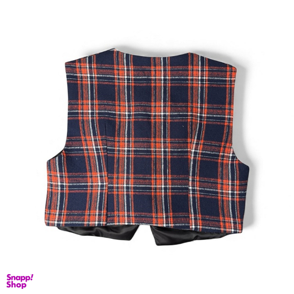 جلیقه رسمی زنانه مدل 4mavi طرح چهارخانه رنگ سرمه‌ای نارنجی