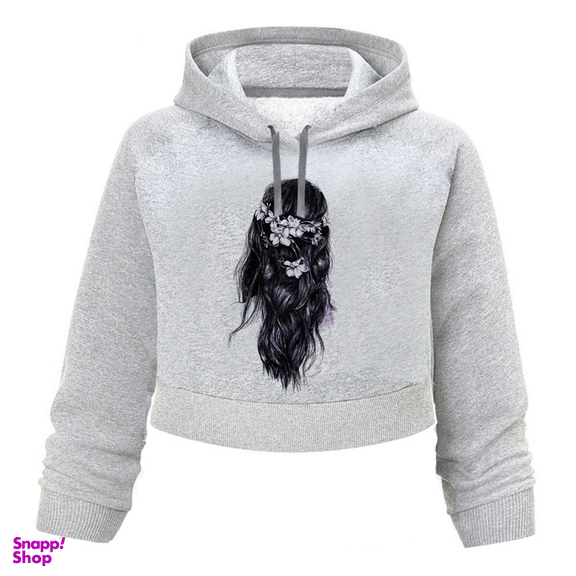 کراپ هودی زنانه طرح LONG HAIR کد L403 T رنگ ملانژ روشن