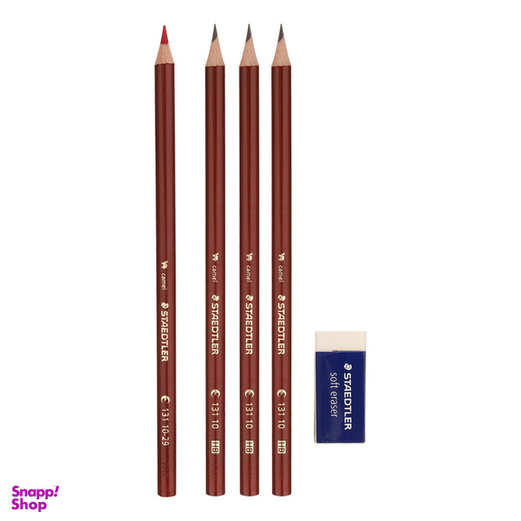 مداد مشکی استدلر با درجه سختی HB مدل 13110 به همراه پاک کن بسته 5 عددی