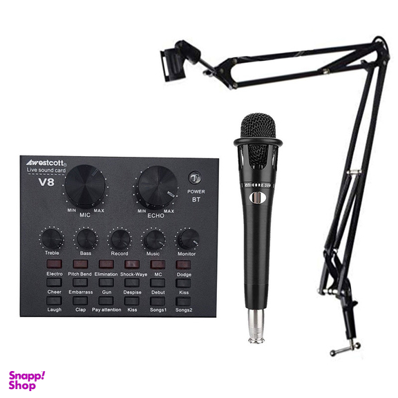 کارت صدا استودیو وسکات مدل v8 به همراه میکروفون کاندنسر و پایه