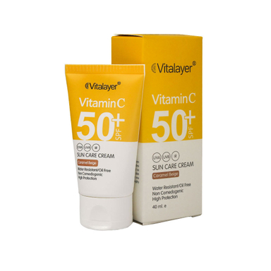 کرم ضدآفتاب ویتالیر +SPF50 رنگ بژ کاراملی حاوی ویتامین سی حجم 40 میلی لیتر