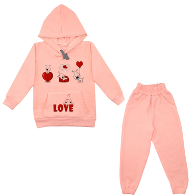 ست هودی و شلوار دخترانه مدل A122 LOVE رنگ گلبهی