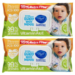 دستمال مرطوب کودک دافی مدل اکسترا مجموعه 2 بسته 100 عددی