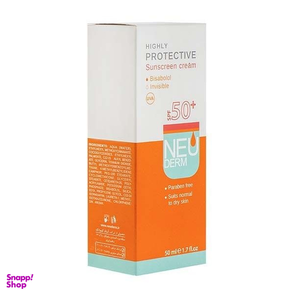 کرم ضد آفتاب بی رنگ با Spf 50 نئودرم حجم 50 میلی لیتر