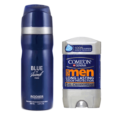 اسپری ضد تعریق مردانه رودیر مدل Blue The Chanel به همراه استیک ضد تعریق مردانه کامان مدل Long Lasting مجموعه 2 عددی