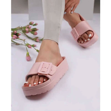 دمپایی اسلیپر سیلیکونی زنانه طرح تک سگک رنگ کالباسی