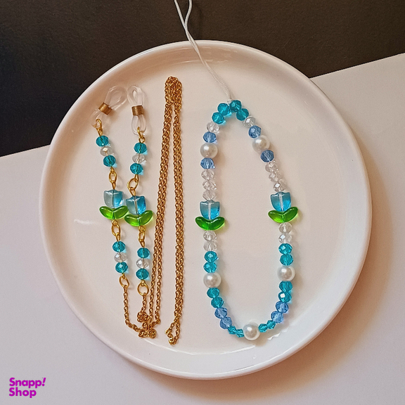 ست بند عینک و آویز موبایل مدل گل لاله کد 800