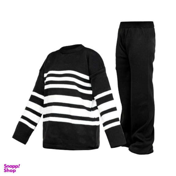 ست پلیور و شلوار زنانه مدل راه راه کد F332 رنگ مشکی