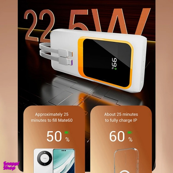 پاوربانک پی زد ایکس مدل V27 Fast Charging 22.5W Cabled ظرفیت 20000 میلی آمپر ساعت