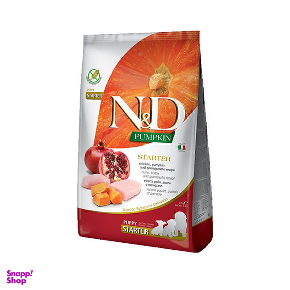 غذای خشک بچه سگ ان اند دی با طعم مرغ و کدو تنبل و انار وزن 800 گرم