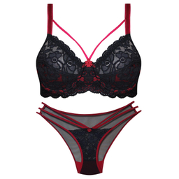 ست شورت و سوتین زنانه پانیذ مدل گیپور گل دار کد 9007 رنگ زرشکی