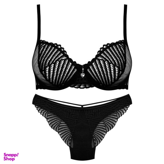 ست شورت و سوتین زنانه میسا مدل فنردار گیپوری کد 4735-6115 رنگ مشکی