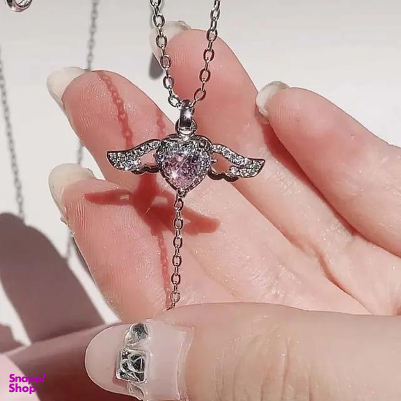 گردنبند زنانه مدل قلب و بال متحرک فرشته کد 16