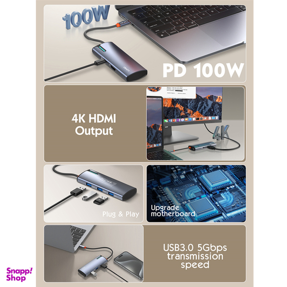 هاب 5 پورت Type-C الدینیو مدل DS-15H