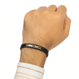 دستبند چرم و طلا 18 عیار مردانه کد 465