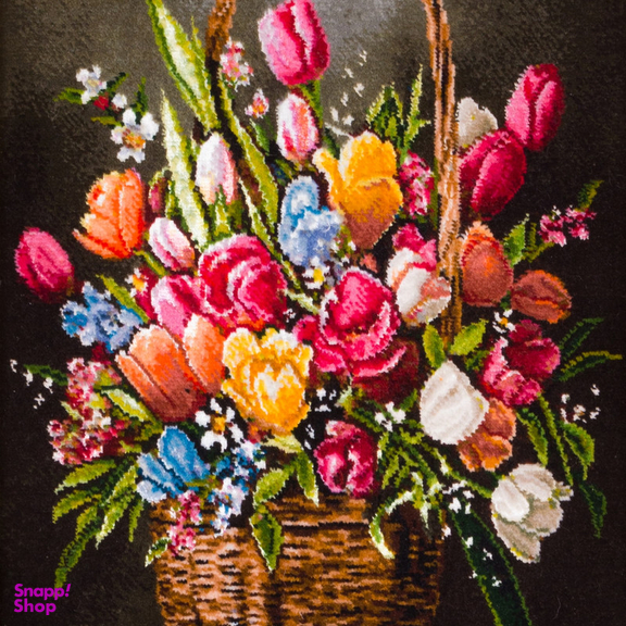 تابلو فرش دستباف سی پرشیا مدل گل در سبد حصیری کد 903806