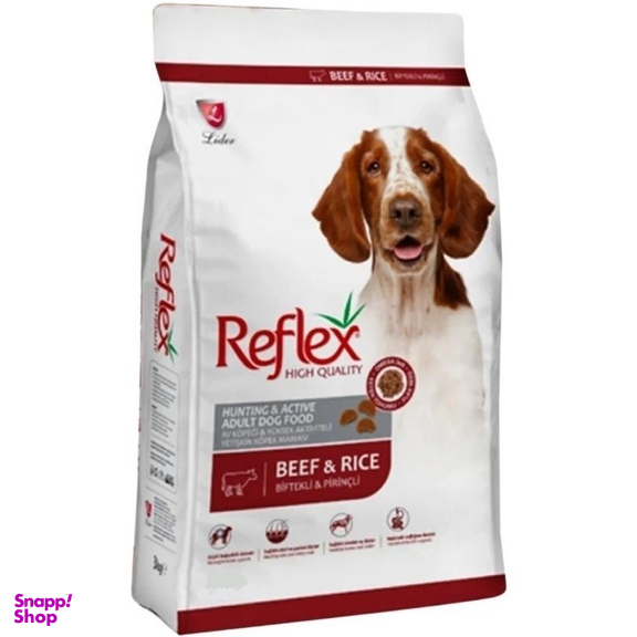 غذای خشک سگ بالغ رفلکس مدل Reflex Hunting & Active طعم گوشت و برنج وزن 15 کیلوگرم