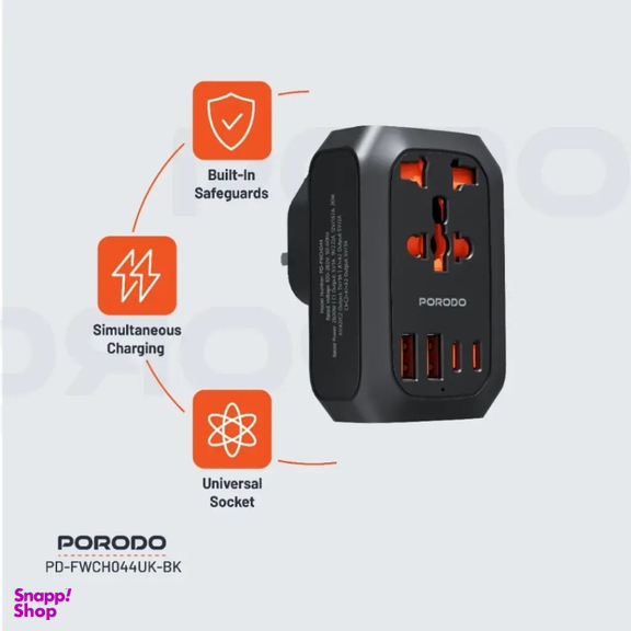 مبدل و شارژر یونیورسال پرودو مدل PD-FWCH044UK-BK