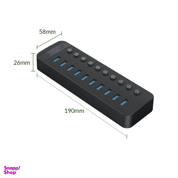 هاب 10 پورت USB 3.0 اوریکو مدل CT2U3-10AB به همراه آداپتور