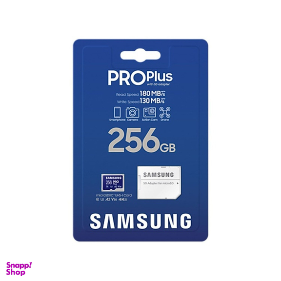 کارت حافظه MicroSDXC سامسونگ مدل Samsung PRO PLUS UHS-I U3 A2 V30 ظرفیت 256 گیگابایت به همراه آداپتور