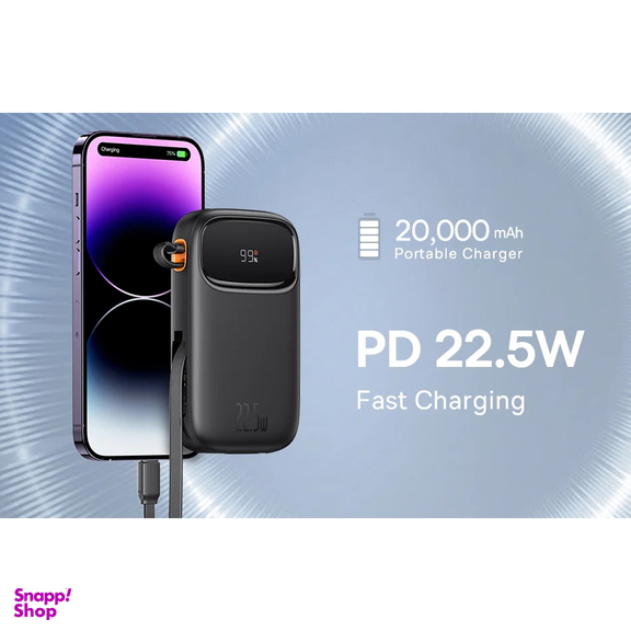 پاور بانک 22.5 وات بیسوس مدل Qpow2 P10055002113-00 ظرفیت 20000 میلی آمپر ساعت