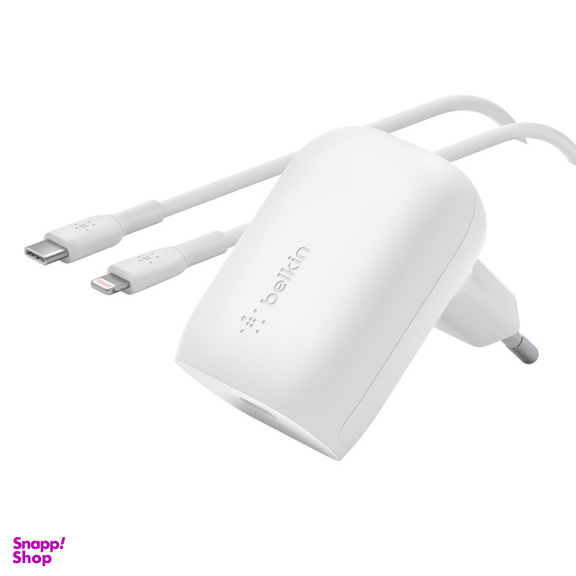 شارژر دیواری بلکین مدل WCA005vf1MWH-B5 USB-C PD PPS به همراه کابل لایتنینگ